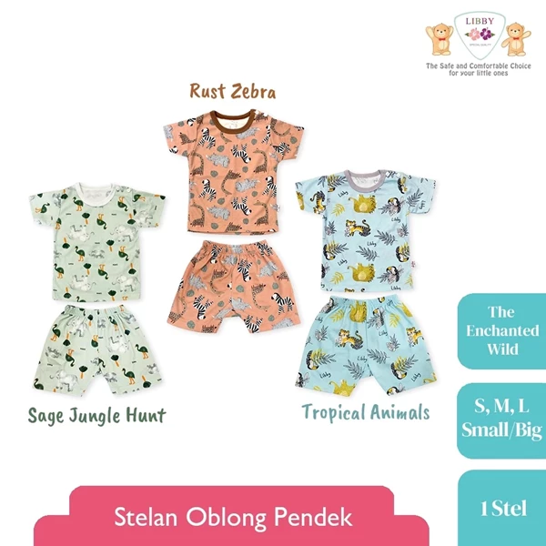 LIBBY Setelan Baju & Celana Oblong Kancing Pundak Bayi dan Anak Pendek Motif UK S,M,L,XL,XXL