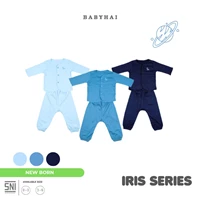 Permai - BABY HAI Iris Set  Setelan Katun New Born Baju Panjang Celana Panjang - Seri Biru Polos Uk 0-3bln & 3-6bln